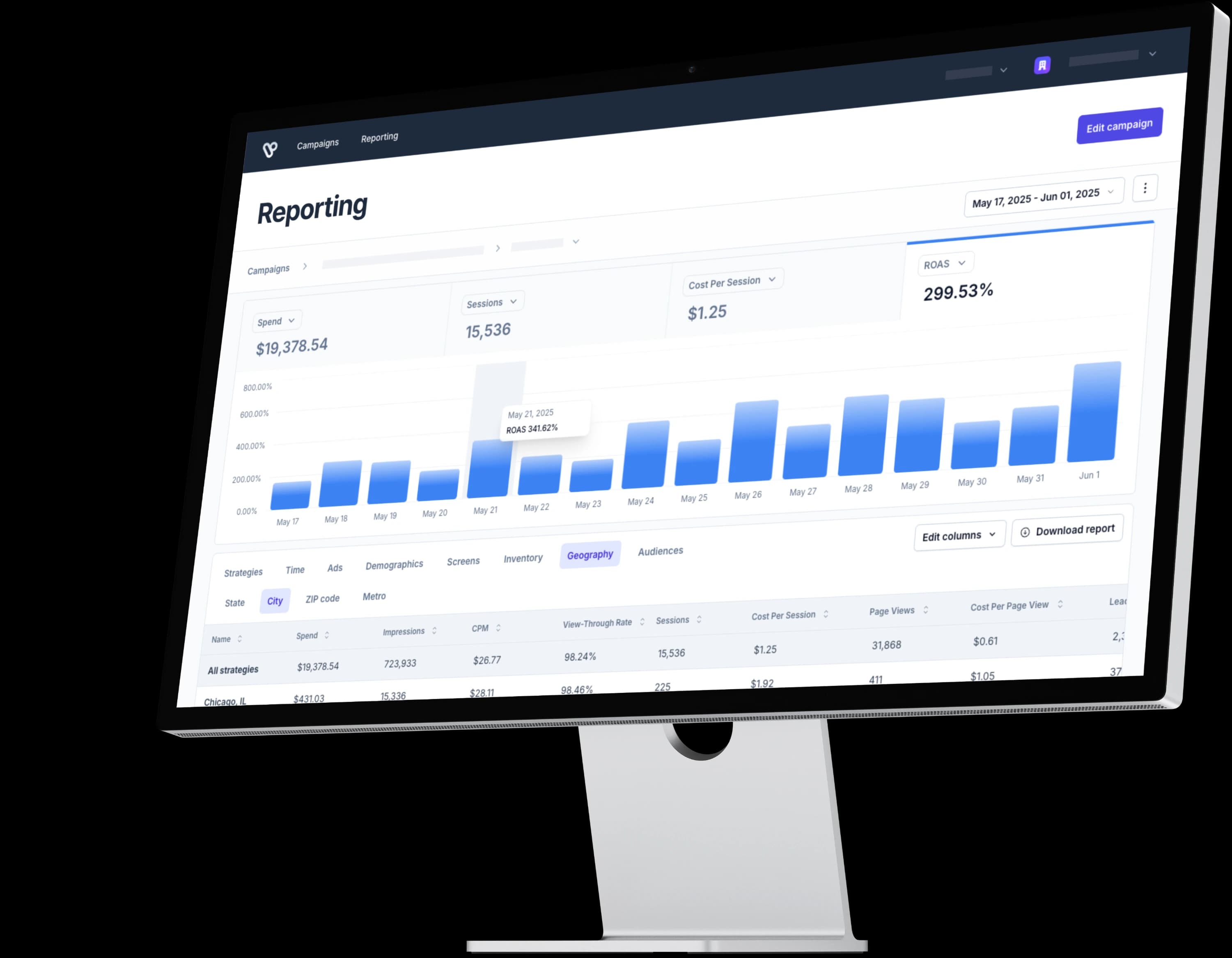 TV advertising platform interface